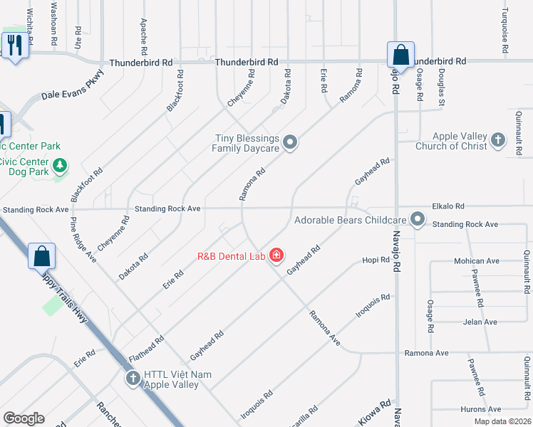 map of restaurants, bars, coffee shops, grocery stores, and more near 21350 Standing Rock Avenue in Apple Valley