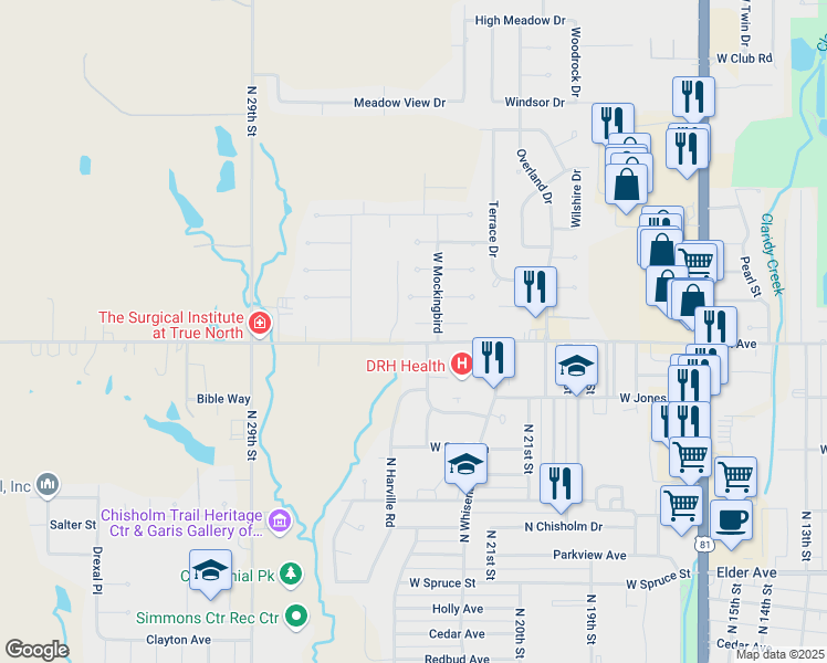 map of restaurants, bars, coffee shops, grocery stores, and more near 1400-1698 Brookwood Avenue in Duncan
