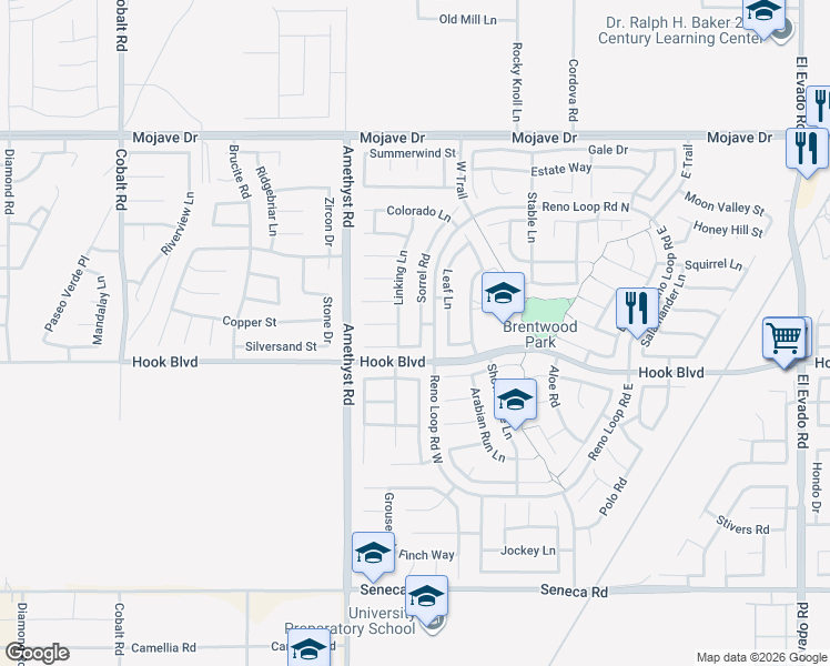 map of restaurants, bars, coffee shops, grocery stores, and more near 14970 Sorrel Road in Victorville