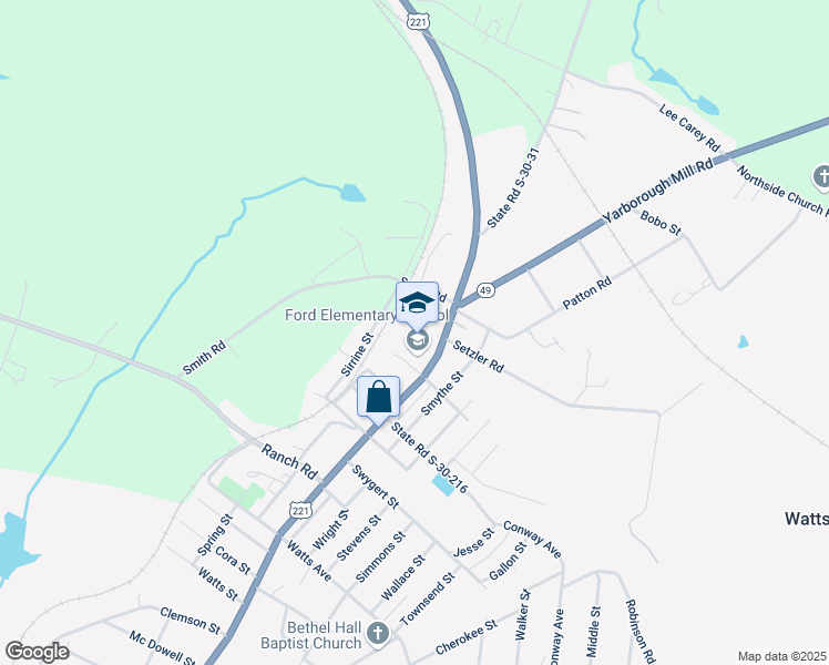 map of restaurants, bars, coffee shops, grocery stores, and more near 601 Lucas Avenue in Laurens