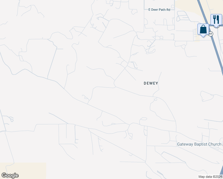 map of restaurants, bars, coffee shops, grocery stores, and more near 1250-1320 South Dewey Road in Dewey-Humboldt
