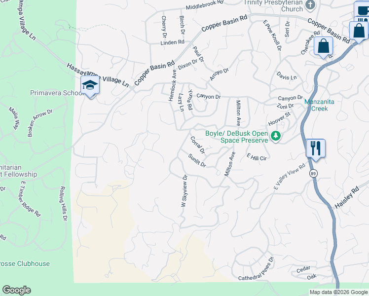 map of restaurants, bars, coffee shops, grocery stores, and more near 1140 West Skyview Drive in Prescott