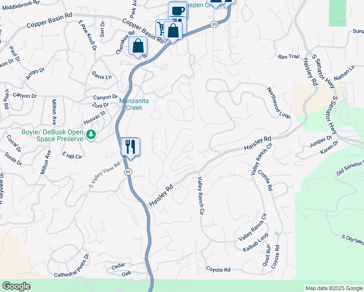 map of restaurants, bars, coffee shops, grocery stores, and more near 1195 Solar Heights Drive in Prescott