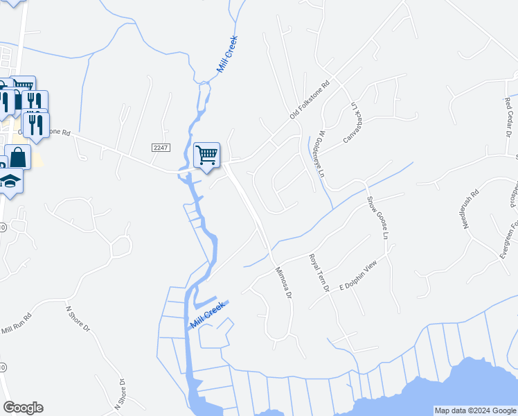 map of restaurants, bars, coffee shops, grocery stores, and more near 244 Sailor Street in Sneads Ferry