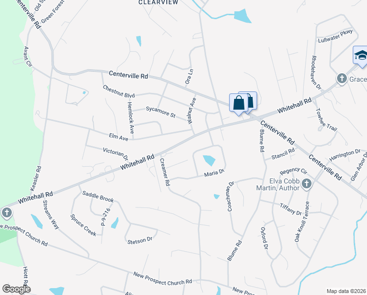 map of restaurants, bars, coffee shops, grocery stores, and more near 2205 Whitehall Road in Anderson