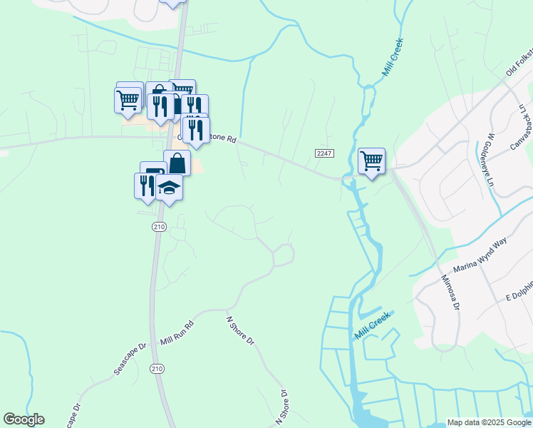 map of restaurants, bars, coffee shops, grocery stores, and more near 135 Bridge Tender Cove in Sneads Ferry