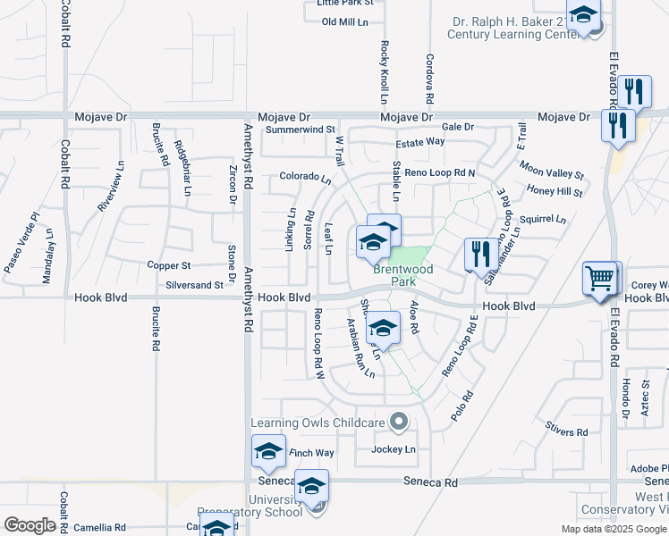 map of restaurants, bars, coffee shops, grocery stores, and more near 14959 Leaf Lane in Victorville