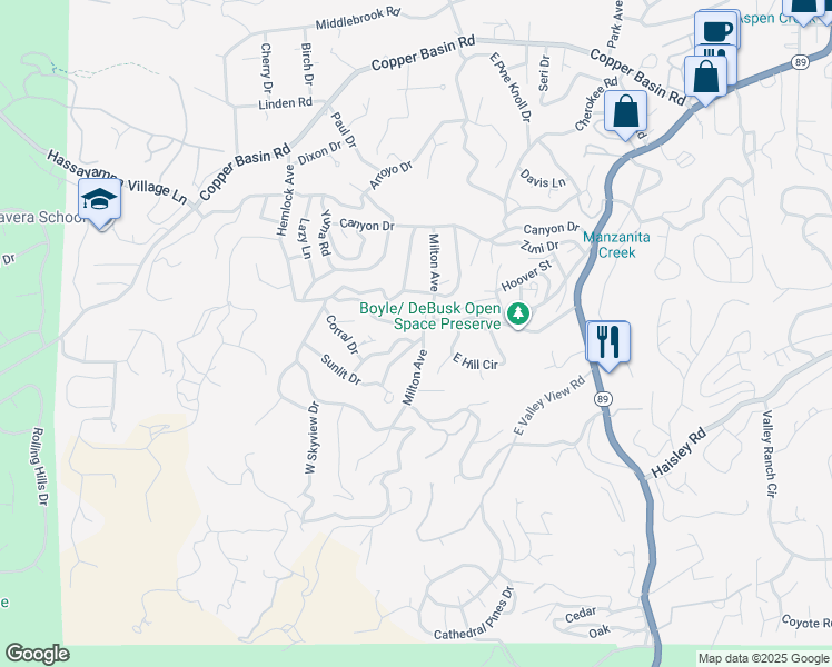 map of restaurants, bars, coffee shops, grocery stores, and more near 1110 Milton Avenue in Prescott