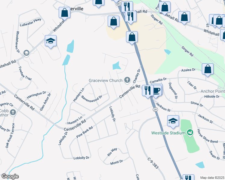 map of restaurants, bars, coffee shops, grocery stores, and more near 109B Heatherbrook Court in Anderson