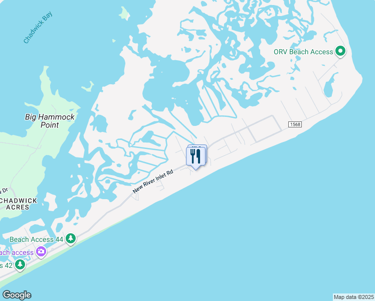 map of restaurants, bars, coffee shops, grocery stores, and more near 218 Bayview Drive in North Topsail Beach