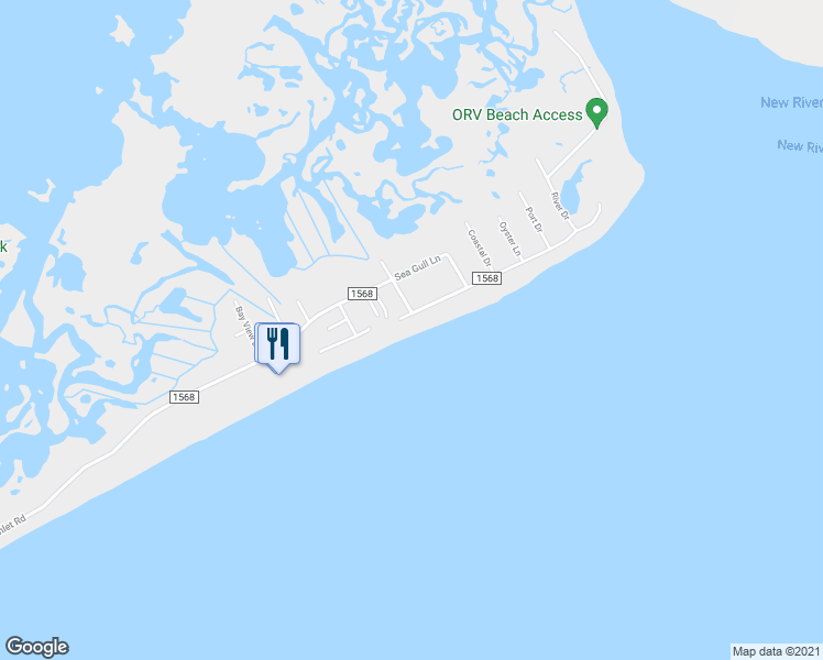 map of restaurants, bars, coffee shops, grocery stores, and more near 2174 New River Inlet Road in Sneads Ferry