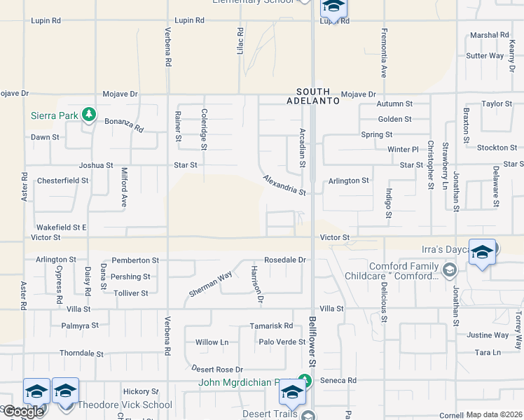 map of restaurants, bars, coffee shops, grocery stores, and more near 14976 Davinci Court in Adelanto