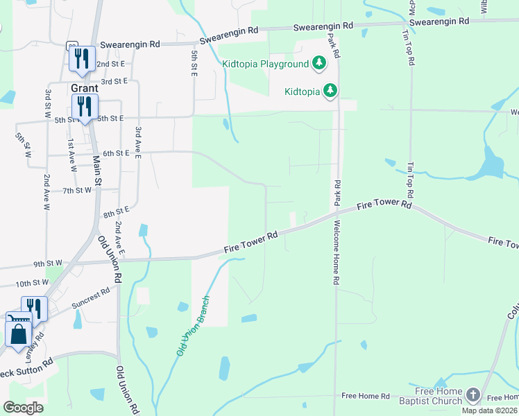 map of restaurants, bars, coffee shops, grocery stores, and more near 720 Carlton Click Road in Grant