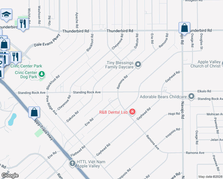 map of restaurants, bars, coffee shops, grocery stores, and more near 21230 Standing Rock Avenue in Apple Valley