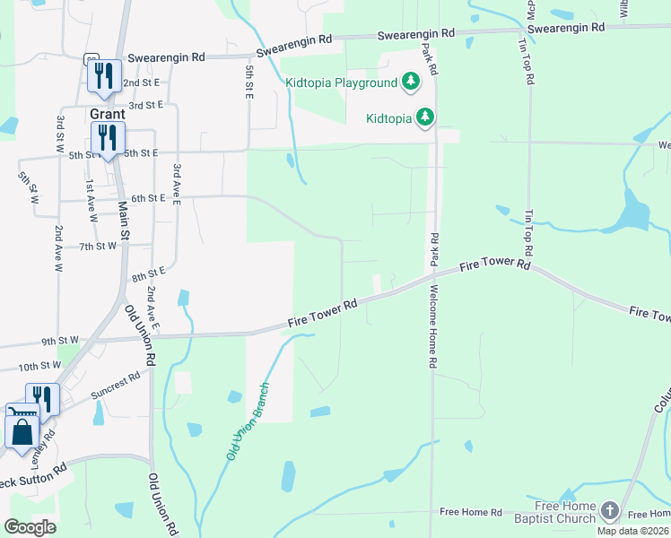 map of restaurants, bars, coffee shops, grocery stores, and more near 720 Carlton Click Road in Grant