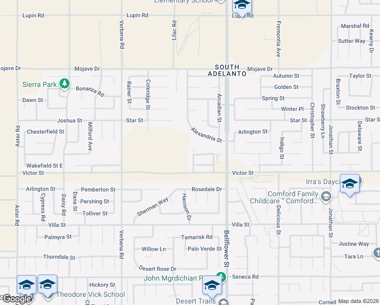map of restaurants, bars, coffee shops, grocery stores, and more near 14976 Davinci Court in Adelanto