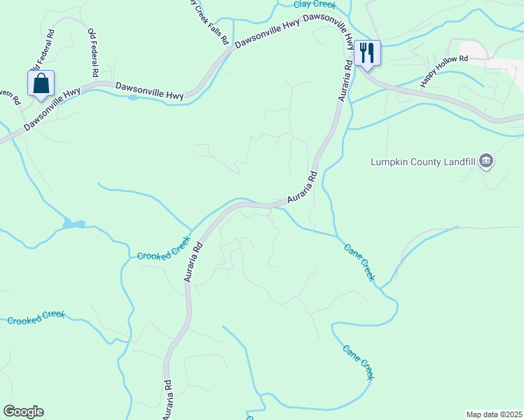 map of restaurants, bars, coffee shops, grocery stores, and more near 90 Nugget Road in Dahlonega