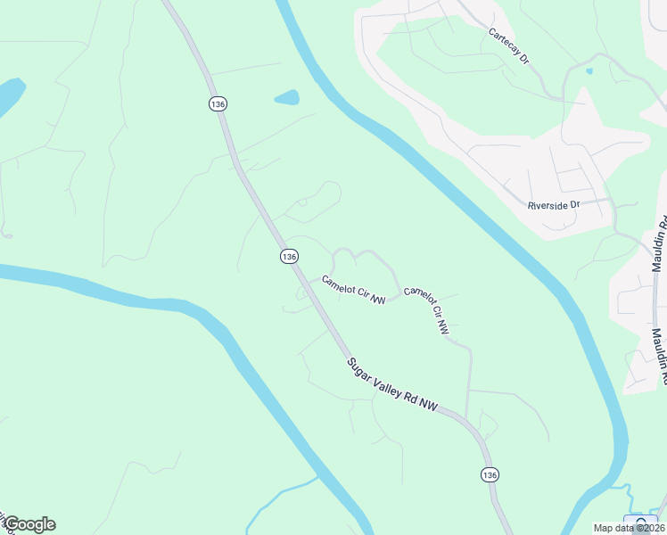 map of restaurants, bars, coffee shops, grocery stores, and more near 499 Camelot Circle in Calhoun