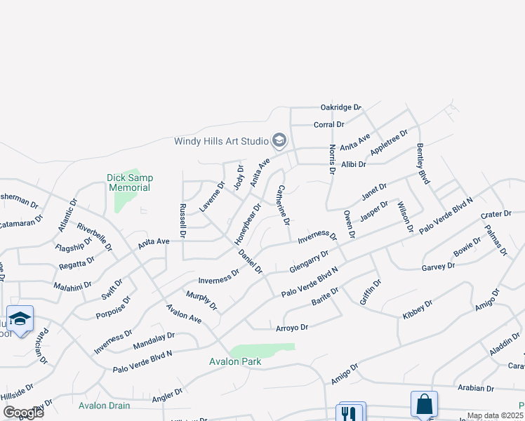 map of restaurants, bars, coffee shops, grocery stores, and more near 2680 Honeybear Dr in Lake Havasu City