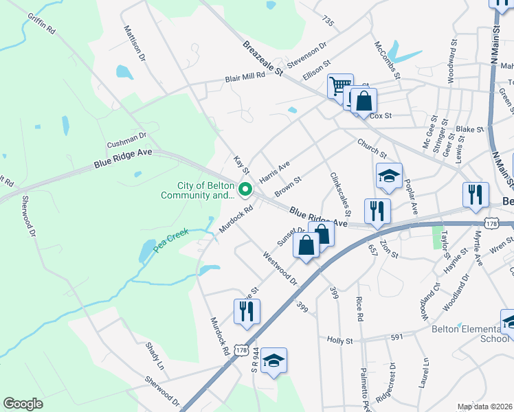 map of restaurants, bars, coffee shops, grocery stores, and more near 622 Blue Ridge Avenue in Belton
