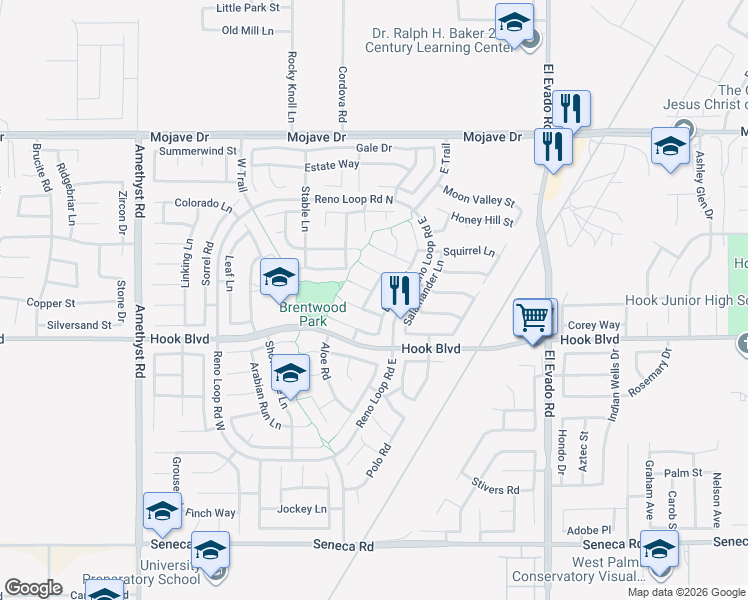 map of restaurants, bars, coffee shops, grocery stores, and more near 14979 Buckskin Road in Victorville