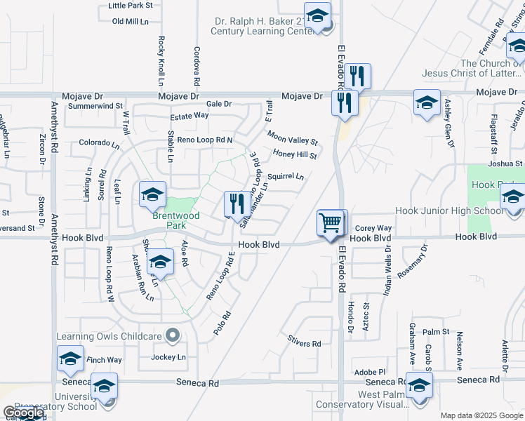 map of restaurants, bars, coffee shops, grocery stores, and more near 14285 Wildcat Lane in Victorville