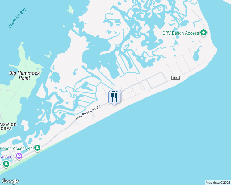 map of restaurants, bars, coffee shops, grocery stores, and more near 210 Sandpiper Drive in North Topsail Beach