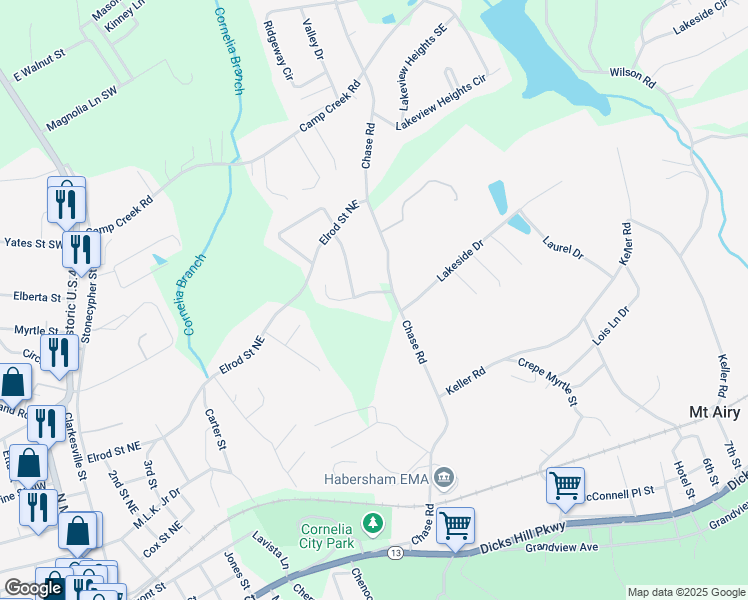 map of restaurants, bars, coffee shops, grocery stores, and more near 851 Chase Road in Cornelia