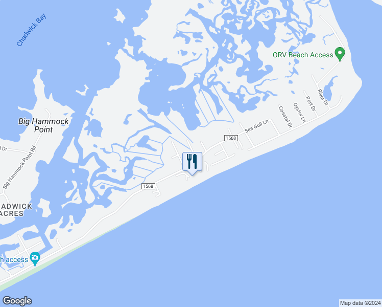 map of restaurants, bars, coffee shops, grocery stores, and more near 225 Sandpiper Drive in Sneads Ferry