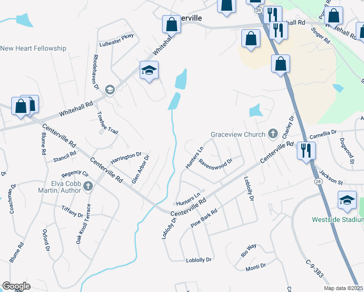 map of restaurants, bars, coffee shops, grocery stores, and more near 1309 Ravenswood Drive in Anderson
