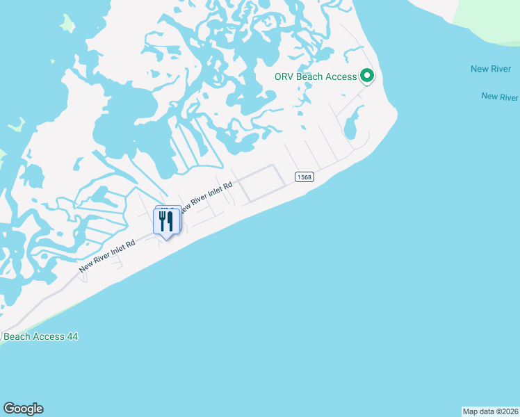 map of restaurants, bars, coffee shops, grocery stores, and more near 2174 New River Inlet Road in North Topsail Beach