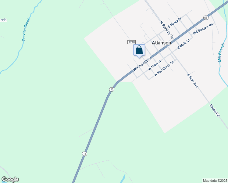 map of restaurants, bars, coffee shops, grocery stores, and more near West Main Street in Atkinson