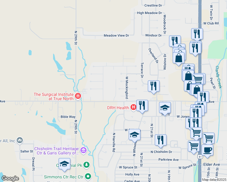 map of restaurants, bars, coffee shops, grocery stores, and more near 1400 Brookwood Avenue in Duncan