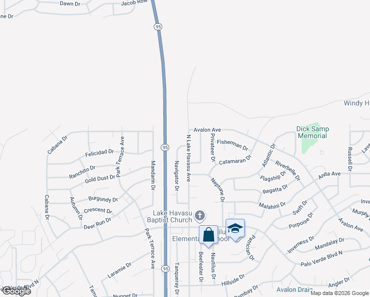 map of restaurants, bars, coffee shops, grocery stores, and more near 1689 North Lake Havasu Avenue in Lake Havasu City