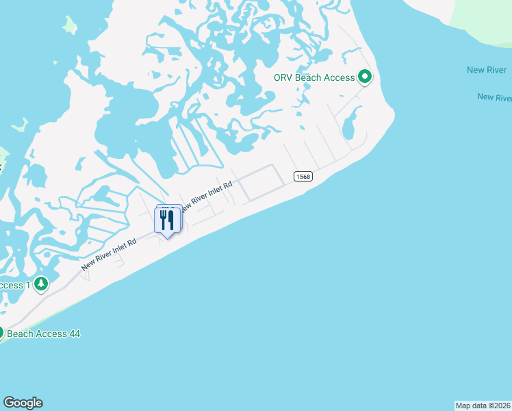 map of restaurants, bars, coffee shops, grocery stores, and more near 2174 New River Inlet Road in North Topsail Beach