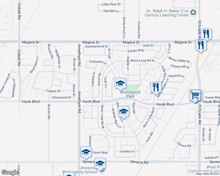 map of restaurants, bars, coffee shops, grocery stores, and more near 14959 Leaf Lane in Victorville