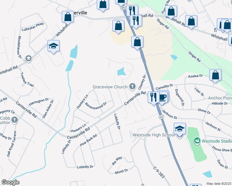 map of restaurants, bars, coffee shops, grocery stores, and more near 109B Heatherbrook Court in Anderson