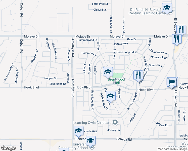 map of restaurants, bars, coffee shops, grocery stores, and more near 14990 Leaf Lane in Victorville
