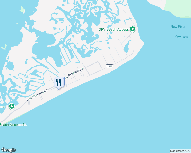 map of restaurants, bars, coffee shops, grocery stores, and more near 2210 New River Inlet Road in North Topsail Beach