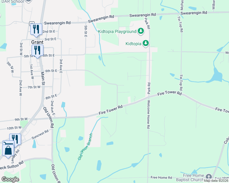 map of restaurants, bars, coffee shops, grocery stores, and more near 720 Carlton Click Road in Grant