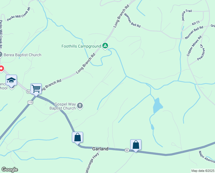map of restaurants, bars, coffee shops, grocery stores, and more near 490 Lewis Brown Road in Dahlonega
