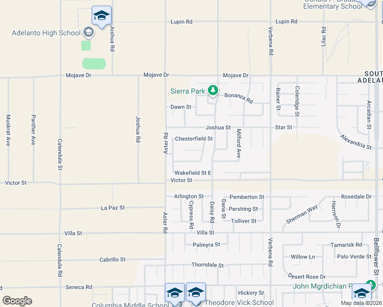 map of restaurants, bars, coffee shops, grocery stores, and more near 10607 Moorefield Circle in Adelanto