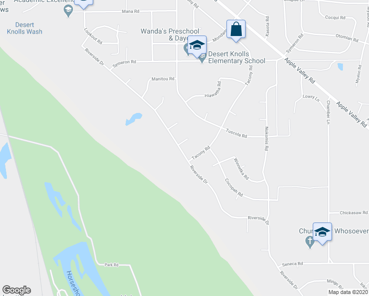 map of restaurants, bars, coffee shops, grocery stores, and more near 14947 Riverside Drive in Apple Valley