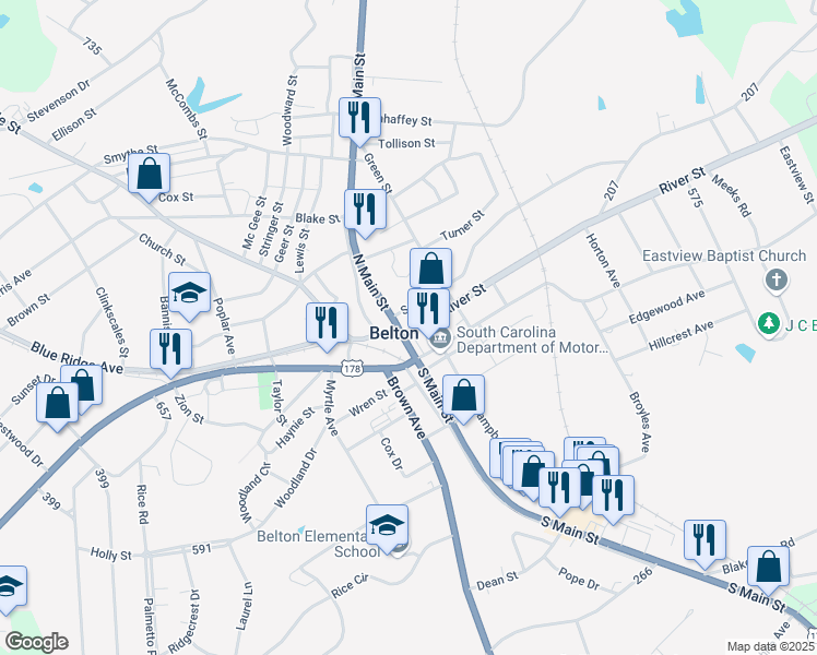 map of restaurants, bars, coffee shops, grocery stores, and more near 318 City Square in Belton
