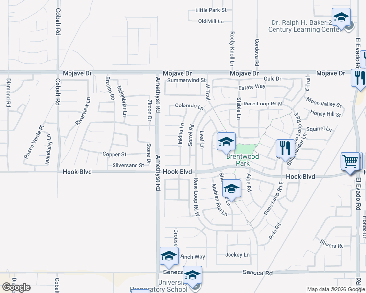 map of restaurants, bars, coffee shops, grocery stores, and more near 14970 Sorrel Road in Victorville