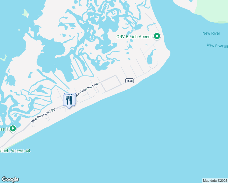 map of restaurants, bars, coffee shops, grocery stores, and more near 2210 New River Inlet Road in North Topsail Beach