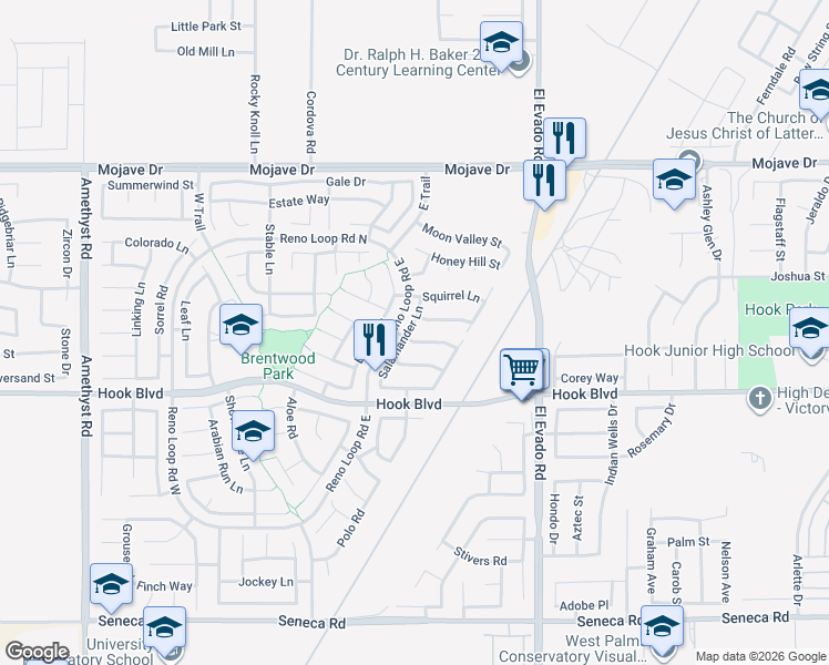 map of restaurants, bars, coffee shops, grocery stores, and more near 14312 Gray Fox Lane in Victorville