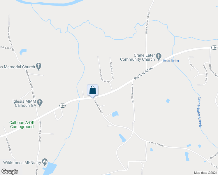 map of restaurants, bars, coffee shops, grocery stores, and more near 112 Moss Creek Drive Northeast in Calhoun