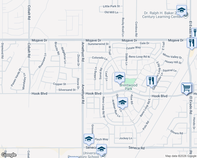 map of restaurants, bars, coffee shops, grocery stores, and more near 15002 Sorrel Road in Victorville