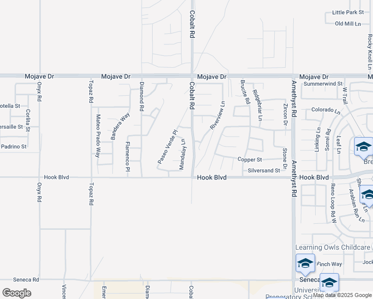 map of restaurants, bars, coffee shops, grocery stores, and more near 14991 Mandalay Lane in Victorville